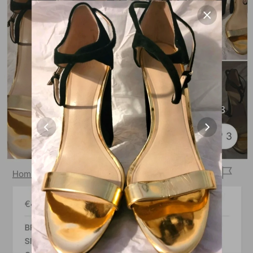 Zara Black & Hold Strappy Platform Sandals Block heels Size 6